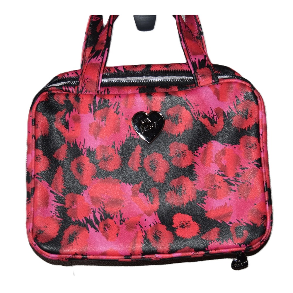 Betsey Johnson Makeup Bag Women OS Pink Red Leopard Print Excellent Travel Case